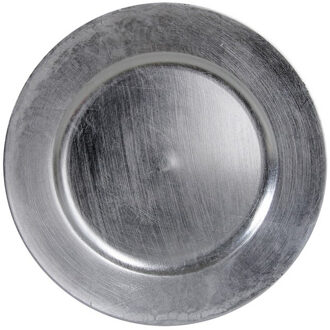 Othmar decorations Kaarsenbord - zilver glimmend - D33 cm - kunststof - kaarsen onderborden