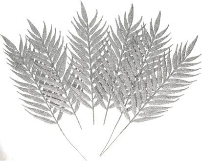 Othmar decorations Kerst decoratie insteek bladeren - takjes - 12x stuks - zilver - 29 cm - kerstversiering