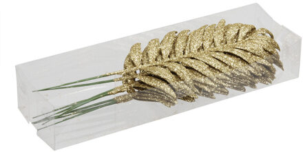 Othmar decorations kerst glitter bladeren - 8x stuks - goud - Decoratieve tak kerst Goudkleurig