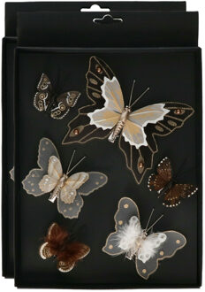 Othmar decorations Kerst vlinders op clip - 18x st - bruin tinten - 5-8 cm - kunststof - kerstboomversiering