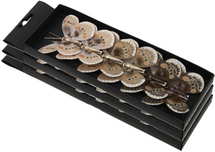 Othmar decorations Kerst vlinders op clip - 18x st - bruin tinten - 8 cm - kunststof - kerstboomversiering
