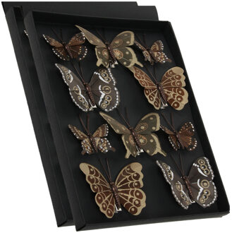 Othmar decorations Kerst vlinders op clip - 20x st - bruin - 5-8 cm - kunststof - kerstboomversiering