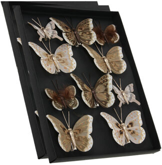 Othmar decorations Kerst vlinders op clip - 20x st - creme/bruin - 5-8 cm - kunststof - kerstboomversiering