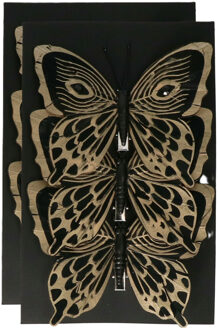 Othmar decorations Kerst vlinders op clip - 6x st - zwart - 12 cm - kunststof - kerstboomversiering