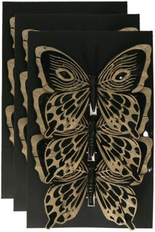 Othmar decorations Kerst vlinders op clip - 9x st - zwart - 12 cm - kunststof - kerstboomversiering