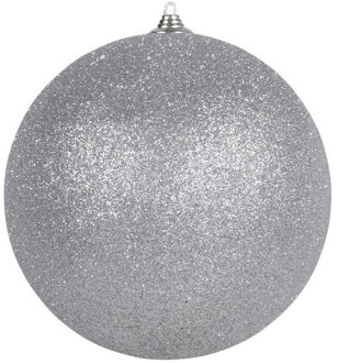 Othmar decorations Kerstbal - groot - zilver - D10 cm - kunststof - glitter afwerking - kerstversiering