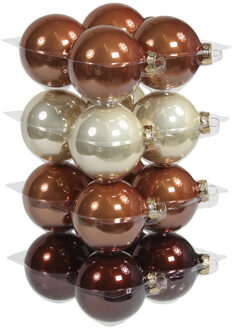 Othmar decorations Kerstballen - 16x st - bruin tinten - 8 cm - glas - Kerstbal Multikleur