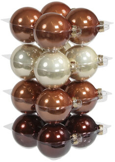 Othmar decorations Kerstballen - 16x st - bruin tinten - 8 cm - glas - mat/glans - kerstversiering
