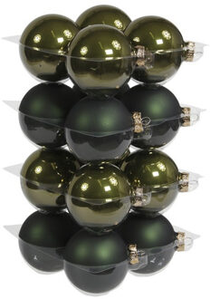Othmar decorations Kerstballen - 16x st - donkergroen - 8 cm - glas - mat/glans