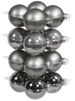 Othmar decorations Kerstballen - 16x st - titanium grijs tinten - D8 cm - glas - Kerstbal