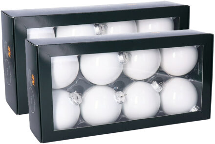 Othmar decorations kerstballen - 16x stuks - wit - D8 cm - glas - kerstversiering