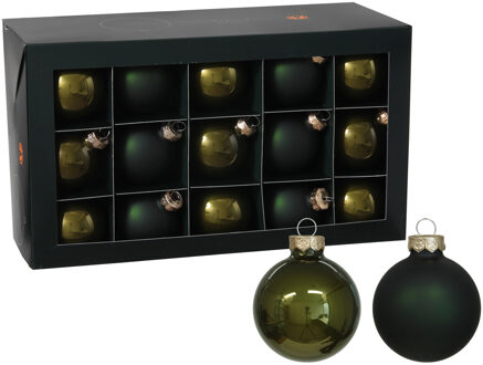 Othmar decorations kerstballen - 36x - olijf/donkergroen - glas - 6 cm - Kerstbal