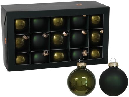 Othmar decorations kerstballen - 36x - olijf/donkergroen - glas - 6 cm - Kerstbal