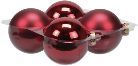 Othmar decorations Kerstballen - 4 stuks - rood - glas - 10 cm?- Kerstboomversiering