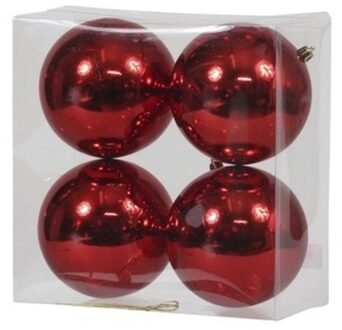 Othmar decorations Kerstballen - 4x - rood - kunststof - 12 cm - Kerstbal