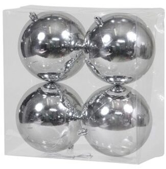 Othmar decorations Kerstballen - 4x - zilver - kunststof - 12 cm - Kerstbal Zilverkleurig