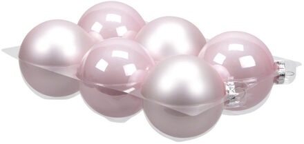 Othmar decorations Kerstballen - 6 ST - roze - glas - 8 cm - Kerstbal