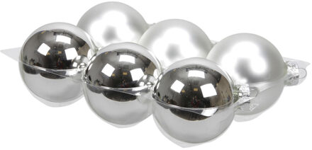 Othmar decorations Kerstballen - 6 stuks - zilver - glas - 8 cm?- Kerstboomversiering