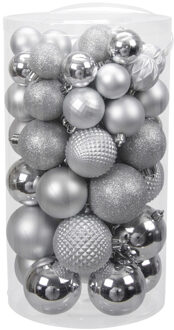 Othmar decorations Kerstballen - 60x st - zilver - 4 tot 7 cm - kunststof - Kerstbal Zilverkleurig