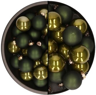 Othmar decorations kerstballen - 66x st - donker olijf groen - glas - 4 en 6 cm - Kerstbal