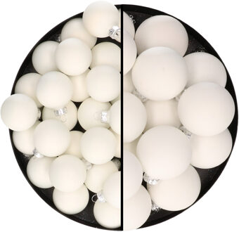 Othmar decorations kerstballen - 66x st - satijn wit - glas - mix 4 en 6 cm - mat/glans
