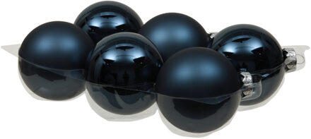 Othmar decorations kerstballen - 6x- donkerblauw - 8 cm - glas - Kerstbal