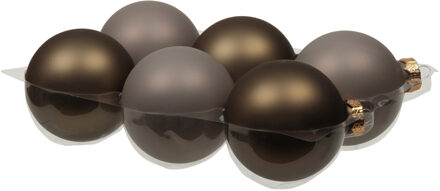 Othmar decorations Kerstballen - 6x st - grijs/bruin - 8 cm - glas - mat/glans - kerstversiering