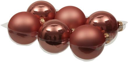Othmar decorations Kerstballen - 6x st - koraal roze - 8 cm - glas - mat/glans - kerstversiering