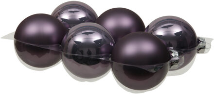 Othmar decorations Kerstballen - 6x st - lila paars - 8 cm - glas - mat/glans - kerstversiering