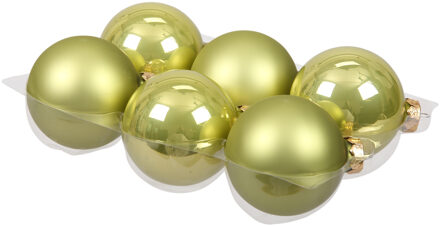 Othmar decorations Kerstballen - 6x st - salie groen - 8 cm - glas - mat/glans - kerstversiering
