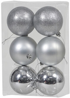 Othmar decorations Kerstballen - 6x st - zilver - 8 cm - kunststof - kerstversiering
