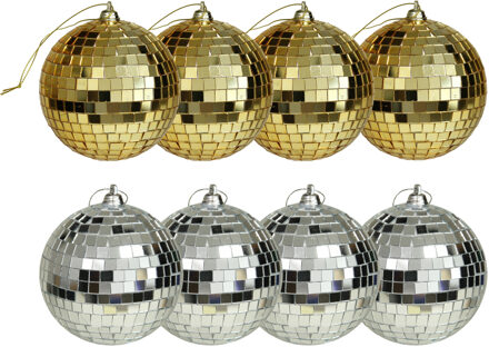 Othmar decorations Kerstballen disco - 8x st - goud en zilver - 8 cm - kunststof - Kerstbal Zilverkleurig