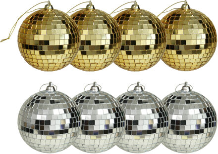 Othmar decorations Kerstballen disco - 8x st - goud en zilver - 8 cm - kunststof - spiegel kerstballen