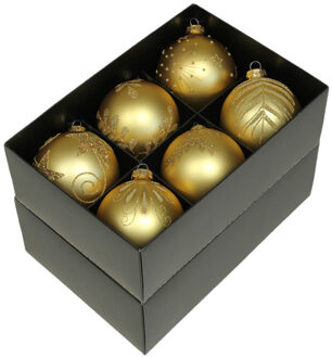 Othmar decorations kerstballen - gedecoreerd - 12x - 8 cm - goud - Kerstbal Goudkleurig