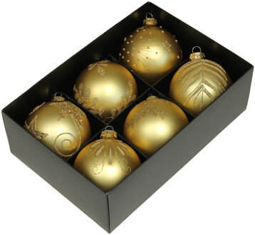 Othmar decorations kerstballen - gedecoreerd - 6x - 8 cm - goud - Kerstbal Goudkleurig