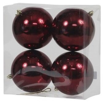 Othmar decorations Kerstballen - groot - 4x st - rood - kunststof - glans - kerstversiering Bordeaux rood