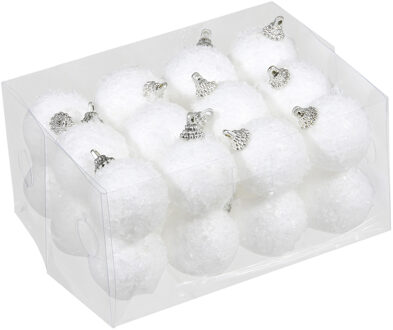 Othmar decorations Kerstballen - klein formaat - 24x stuks - wit - D4 cm - sneeuw effect - kunststof