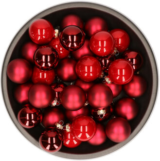 Othmar decorations Kerstballen set van glas 36x stuks rood tinten 6 cm - Kerstbal