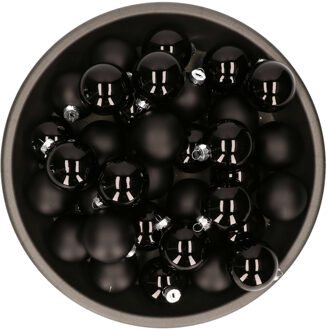 Othmar decorations Kerstballen set van glas 36x stuks zwart mat en glans 6 cm