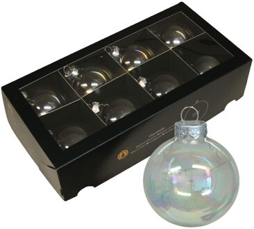 Othmar decorations Kerstballen van glas - 8x - transparant parelmoer -8 cm -milieubewust - Kerstbal