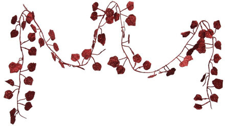 Othmar decorations Kerstboom slinger - met bladeren - rood - 200 cm - kunststof - kerstboomversiering