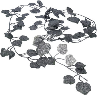 Othmar decorations Kerstboom slingers - 2x - met bladeren - zilver/grijs - 200 cm - kunststof - kerstboomversiering