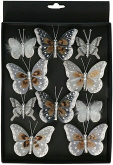 Othmar decorations kerstboom vlinders - 10x- grijs - 5-8 cm