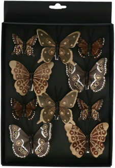 Othmar decorations kerstboom vlinders op clip - 10x - 5-8 cm Bruin