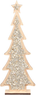 Othmar decorations Kerstdecoratie houten kerstboom glitter zilver 35,5 cm decoratie kerstbomen - Houten kerstbomen Zilverkleurig