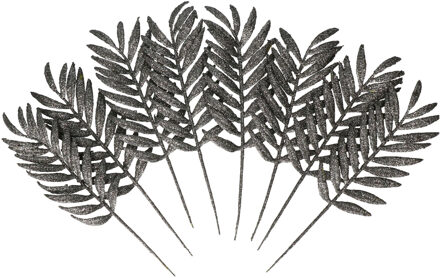 Othmar decorations Kerstdecoratie insteek bladeren - takjes - 8x st - grijs/zilver - 16 cm - kerstversiering