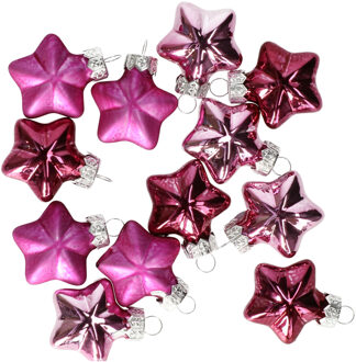 Othmar decorations kersthanger sterren - 12x st - glas - roze- 4 cm - Kersthangers