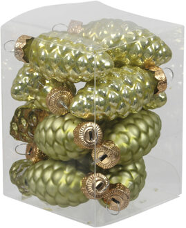 Othmar decorations Kersthangers dennenappels - 12x st - salie groen - 6 cm - glas - kerstornamenten