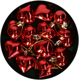 Othmar decorations Kersthangers hartjes - 12x stuks - 4 cm - rood - glans - kunststof - kerstornamenten set