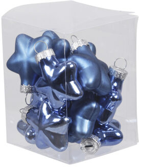 Othmar decorations Kersthangers - sterren - 12x - blauw - 4 cm - glas - Kersthangers